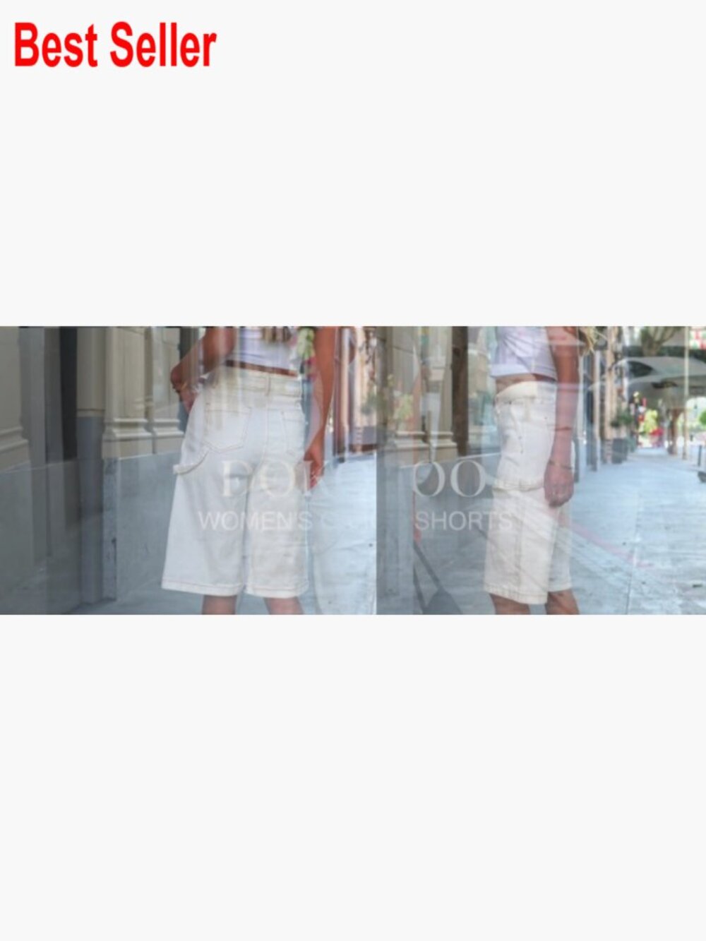 High Waisted Stretch Wide Leg Cargo Denim Shorts Below Knee Length - Picture 6 of 6